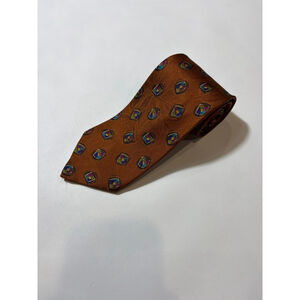 Leonard Paris Silk Geometric Print Tie Brown Multicolor Made In France NWT